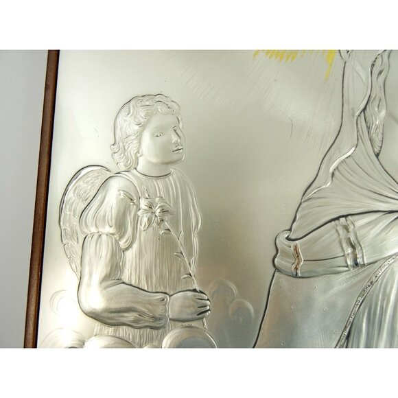 Virgin Mary Jesus Angels Castellani Sterling Silver Bas-Relief Wall Hanging - Picture 2 of 16